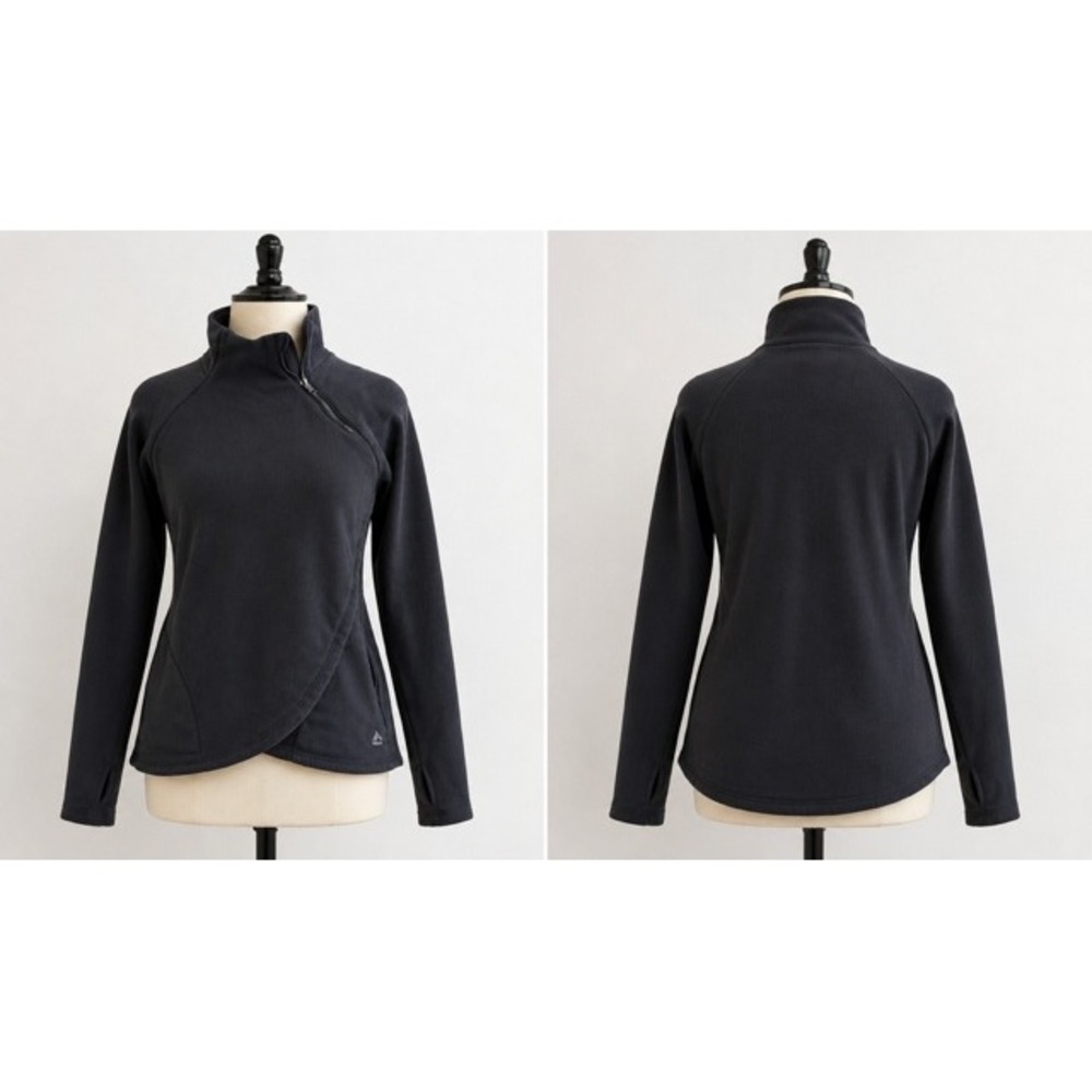RBX Womens Asymmetrical Quarter Zip Sherpa Lined Fleece Jacket Charcoal Gray